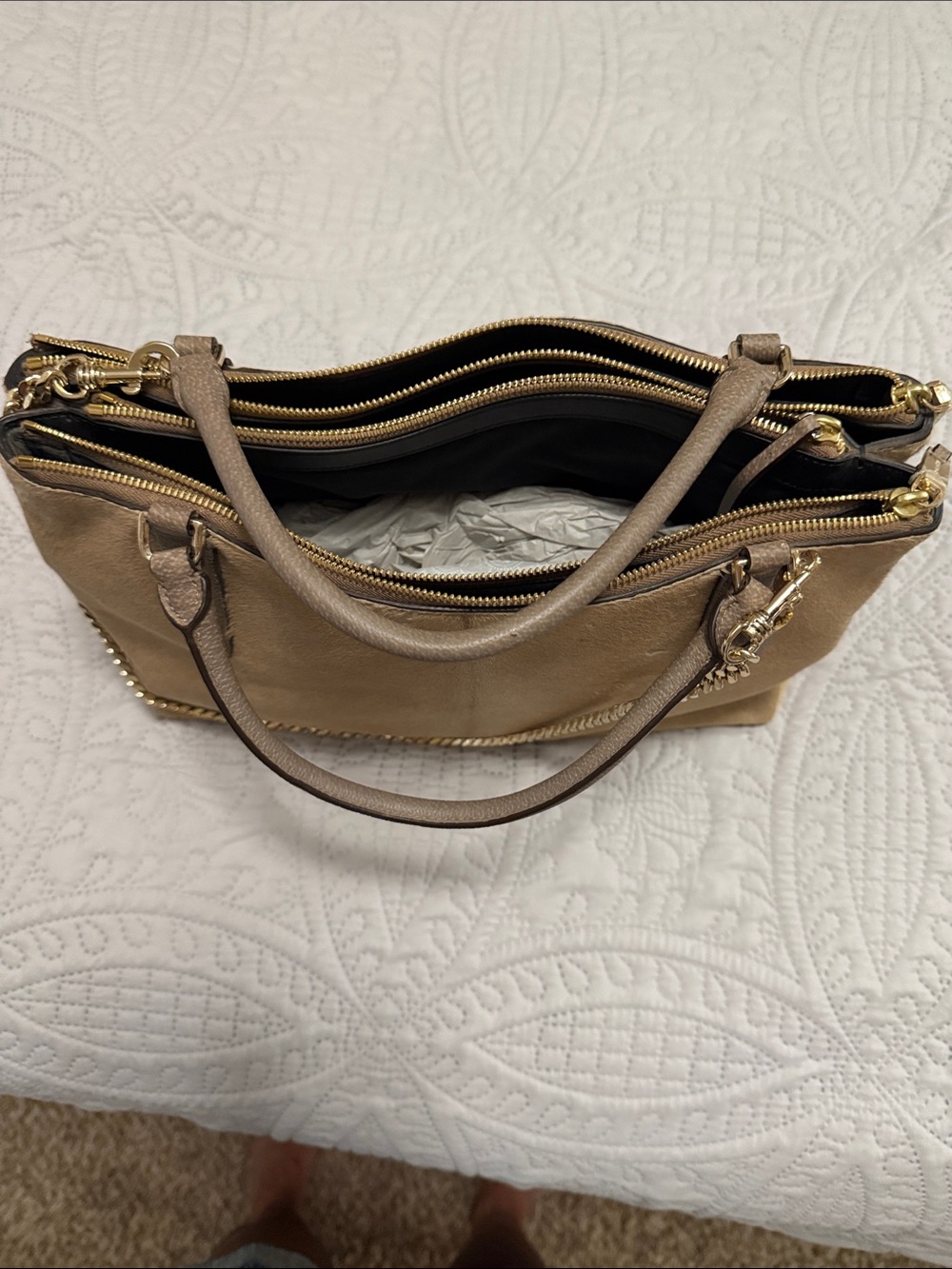 Coach Taupe Haircalf Top Handle Tote with Leather Trim - Picture 6 of 6